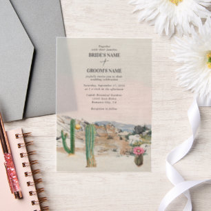 Invitations En Vélin Mariage Bohème au Cactus du désert à l'aquarelle