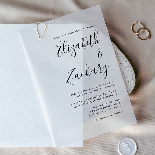 Invitations En Vélin Mariage calligraphié moderne noir et blanc (Créateur téléchargé)