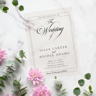 Invitations En Vélin Mariage Calligraphie Noir Ivoire Classique