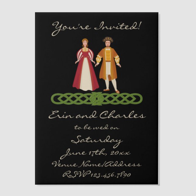 Invitations En Vélin Mariage celtique médiéval Enregistrer la date Invi (Recto)