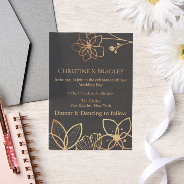 Invitations En Vélin Mariage charbon et or (Mariage)