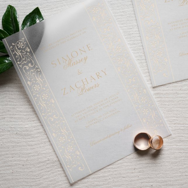 Invitations En Vélin Mariage Chic Formel Bordure Ecru à Rinceaux (Créateur téléchargé)