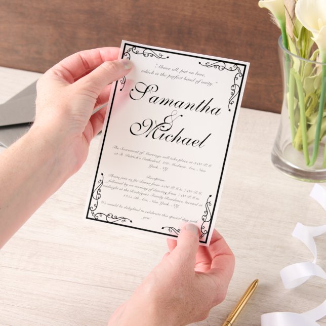 Invitations En Vélin Mariage Classique à l'Église sur Vélin (Ordinateur de poche)