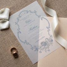 Mariage Classique Élégant Cadre Floral Bleu Poussi
