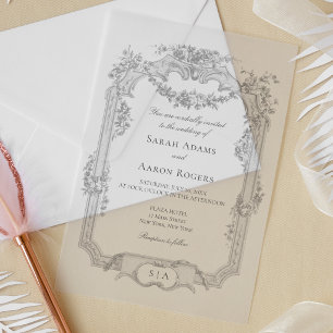Invitations En Vélin Mariage Classique Orné de Guirlande de Roses Franç