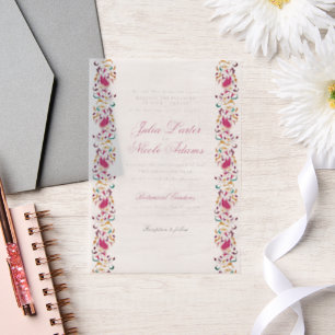 Invitations En Vélin Mariage Classique Rose Vert Jaune Floral Cygne Ois