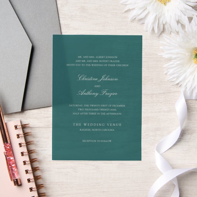 Invitations En Vélin Mariage Classique Teal Ancien Argent (Mariage)