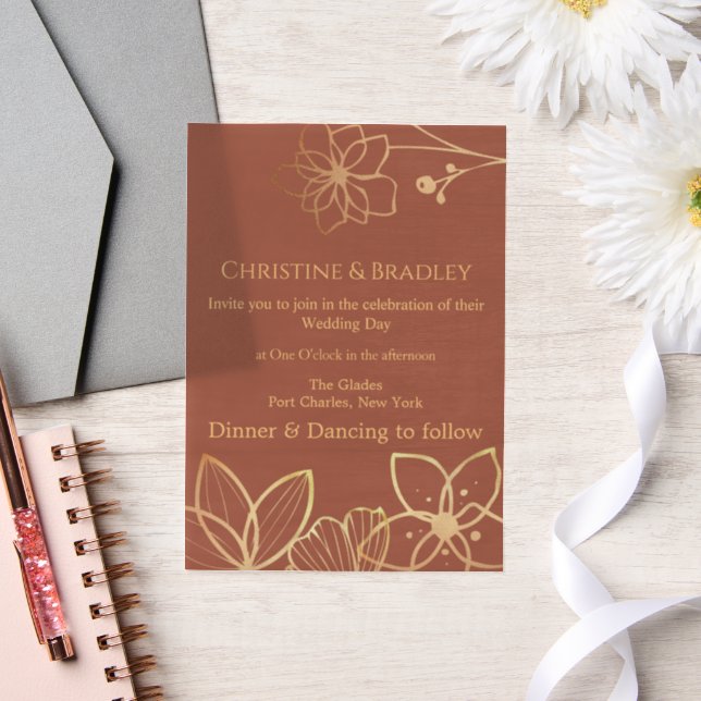 Invitations En Vélin Mariage cuivre et or (Mariage)