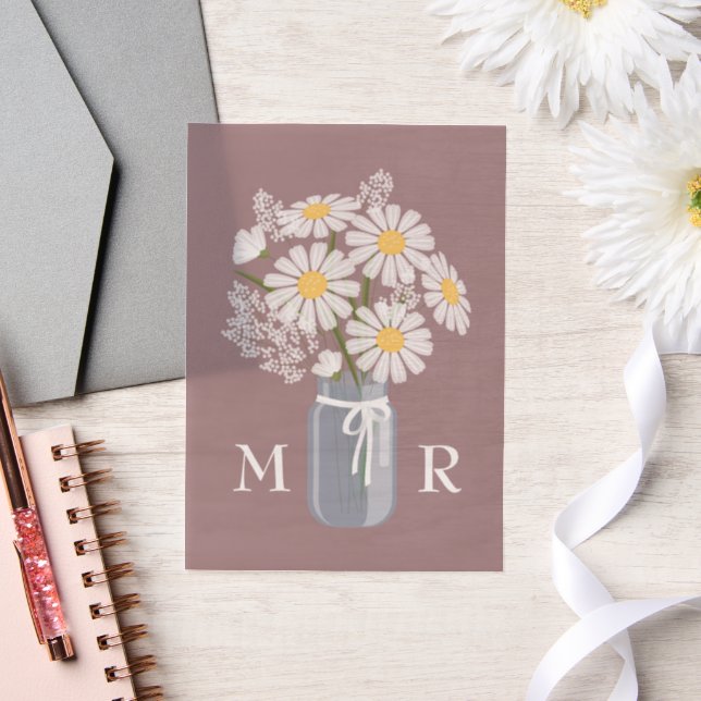 Invitations En Vélin Mariage Daisées Mason Jar Monogramme Initiales ros (Mariage)