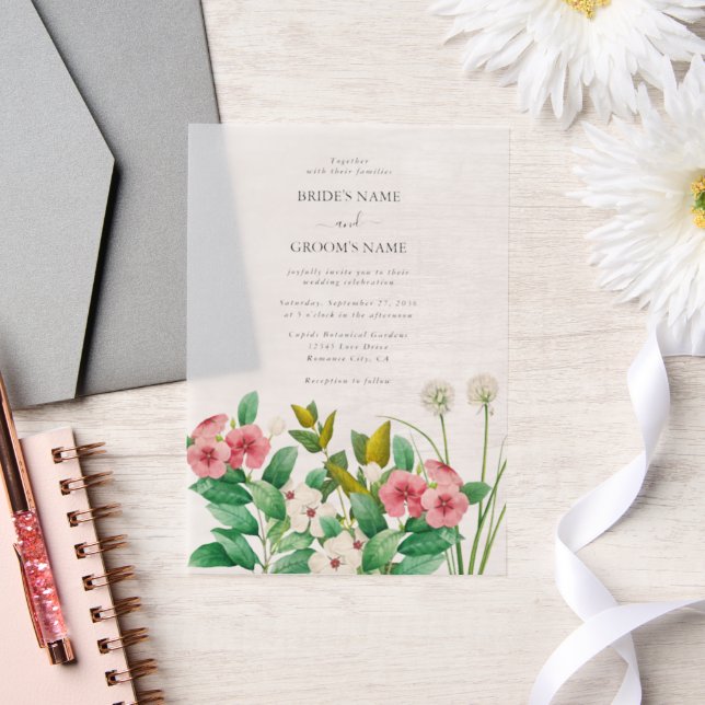 Invitations En Vélin Mariage d'aquarelle périphérique fleur sauvage (Mariage)