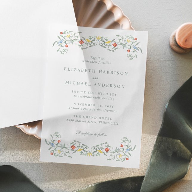 Invitations En Vélin Mariage d'aquarelle vintage Garden (Elevate your wedding invitations with the timeless beauty of vellum overlays)