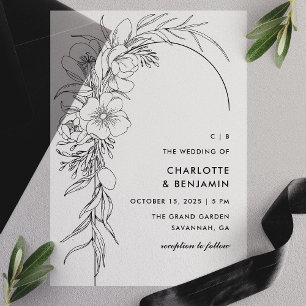 Invitations En Vélin Mariage d'arc de bouquet floral noir