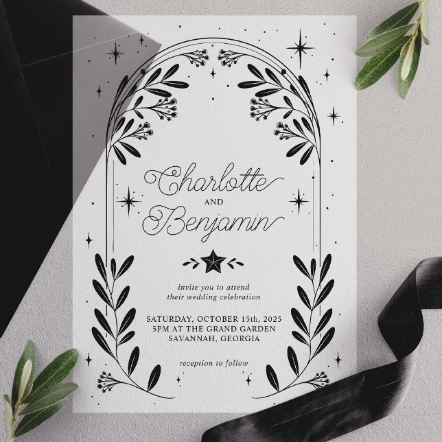 Invitations En Vélin Mariage d'arc floral étoile noire (Créateur téléchargé)