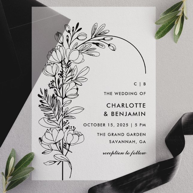 Invitations En Vélin Mariage d'arc minimaliste de la Botanique Noire (Créateur téléchargé)