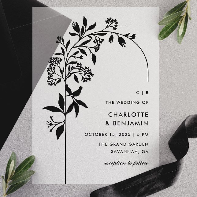 Invitations En Vélin Mariage d'arche botanique noire moderne (Créateur téléchargé)