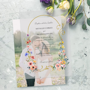 Invitations En Vélin Mariage d'arche d'été Fleur sauvage d'aquarelle