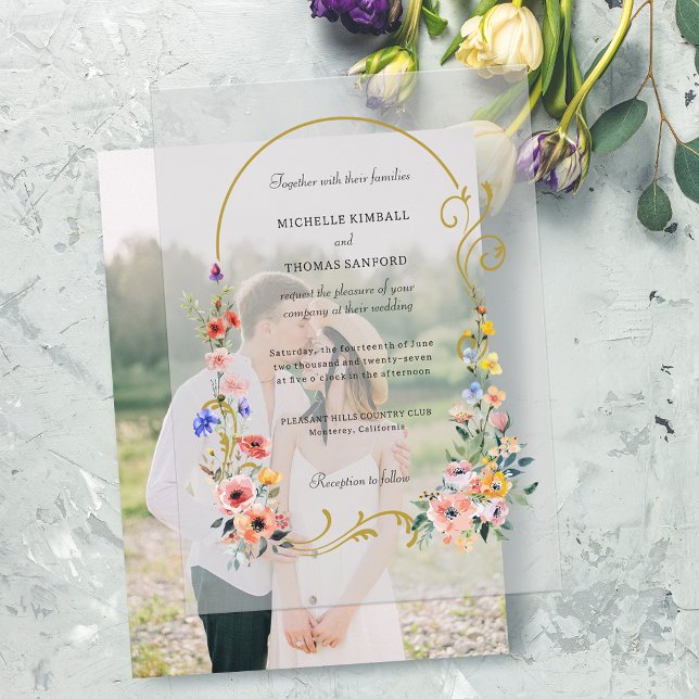 Invitations En Vélin Mariage d'arche d'été Fleur sauvage d'aquarelle (Créateur téléchargé)