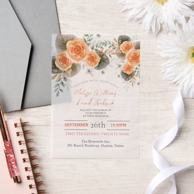 Invitations En Vélin Mariage d'automne rustique à feuillage orangé flor (Mariage)