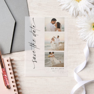 Invitations En Vélin Mariage de bande photo de script vertical classiqu