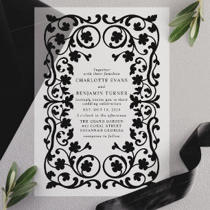 Invitations En Vélin Mariage de cadre floral orné noir
