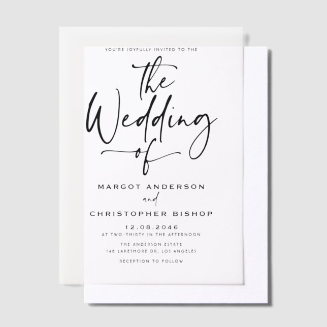 Invitations En Vélin Mariage de calligraphie à main noire (Compenser)