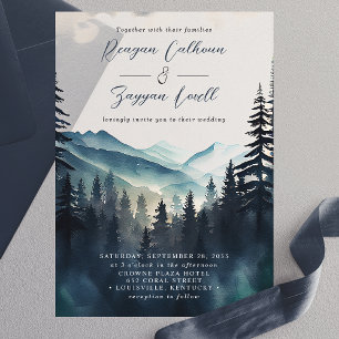 Invitations En Vélin Mariage de calligraphie de montagne de Pine d'aqua