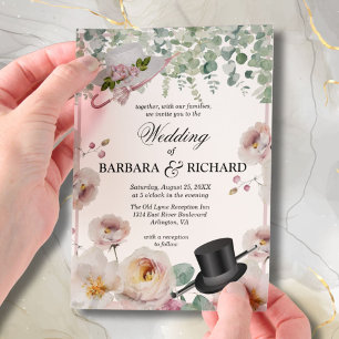 Invitations En Vélin Mariage de chapeau rose vif Romantique Floral