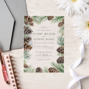 Invitations En Vélin Mariage de cône de pin d'hiver rustique