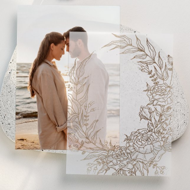 Invitations En Vélin Mariage de couronne de fleurs d'or classique (Créateur téléchargé)