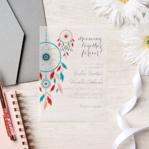 Invitations En Vélin Mariage de Dreamcatcher en plumes de la tribu Boho