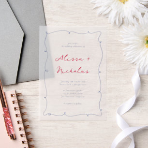 Invitations En Vélin Mariage de frontière blanc et blanc
