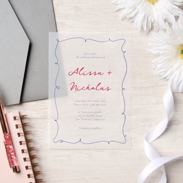 Invitations En Vélin Mariage de frontière blanc et blanc (Mariage)