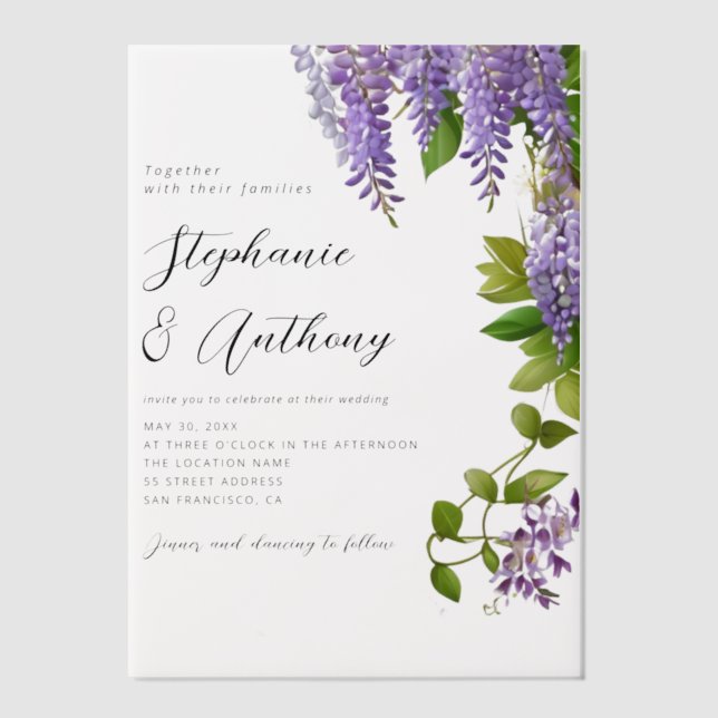 Invitations En Vélin Mariage de la glycine violette à pendaison botaniq (Recto)