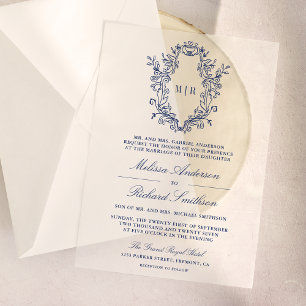 Invitations En Vélin Mariage de monogramme de crête de la Chinoiserie b