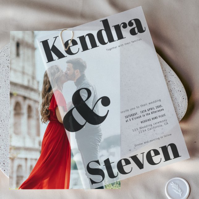 Invitations En Vélin Mariage de noms en gras modernes minimes simples (Simple Minimal Modern Bold Names Wedding Vellum Invitations)