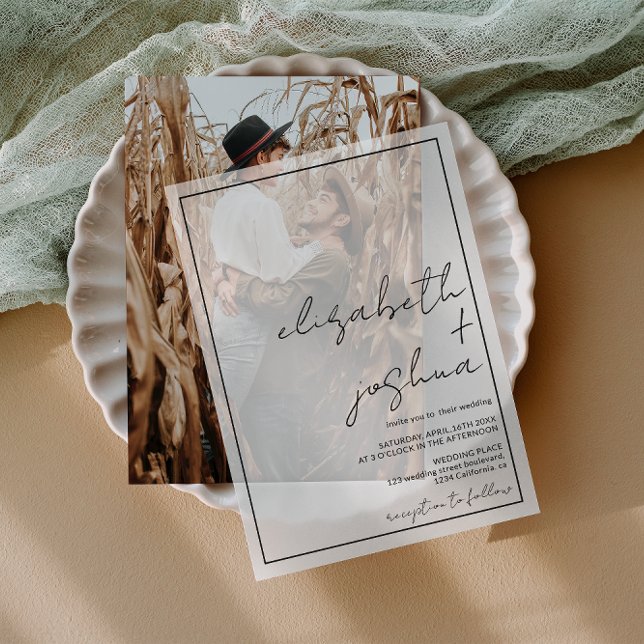 Invitations En Vélin Mariage de script noir simple et moderne (Créateur téléchargé)