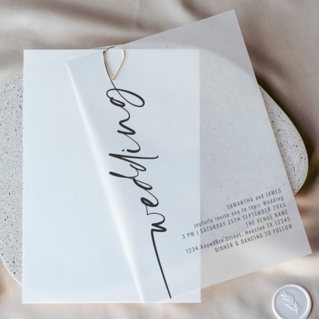 Invitations En Vélin Mariage de texte noir de calligraphie pivotée (Créateur téléchargé)