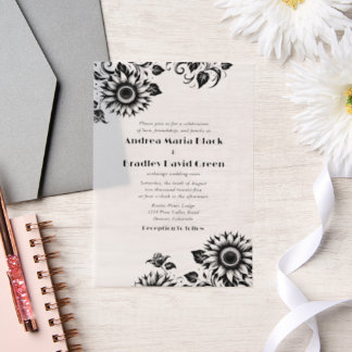 Invitations En Vélin Mariage de tournesol en lin blanc noir