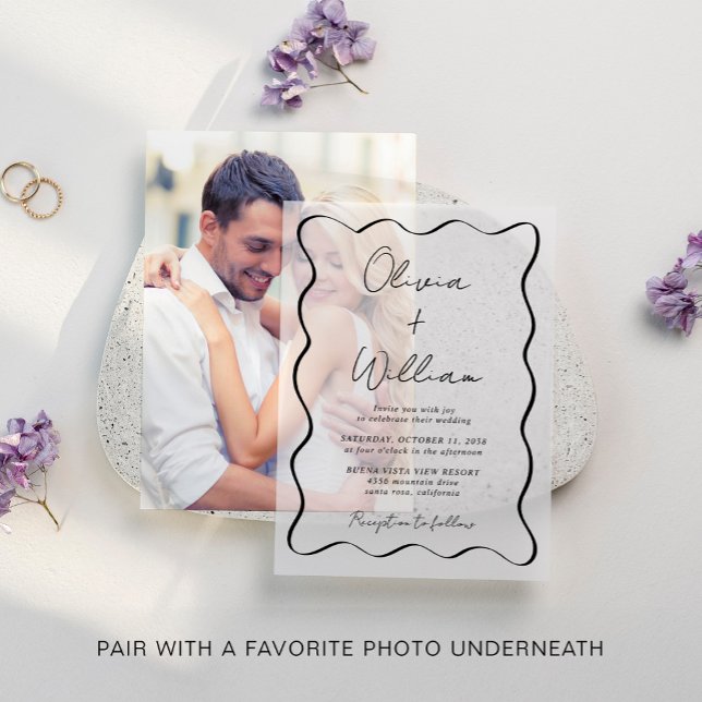 Invitations En Vélin Mariage de trame Wavy Script chic (Elevate your wedding invitations with the timeless beauty of vellum overlays)