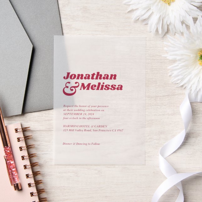 Invitations En Vélin Mariage de typographie rose chaud Bold Chic Retro (Mariage)