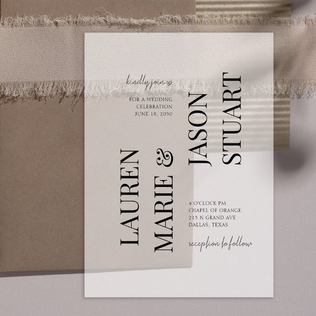 Invitations En Vélin Mariage de typographie simple Vellum réel (Créateur téléchargé)