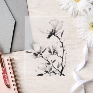 Invitations En Vélin Mariage d'encre botanique moderne Magnolia Noir