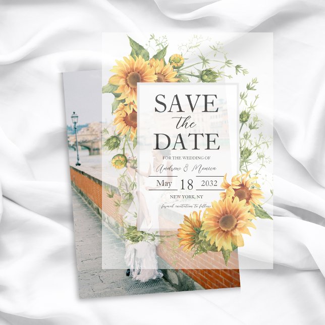 Invitations En Vélin Mariage Des Fleurs De Soleil Enregistrer La Date P (Sunflowers Wedding Save The Date Translucent Paper Vellum Invitations)