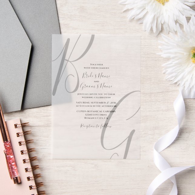 Invitations En Vélin Mariage des initiales du monogramme noir et blanc (Mariage)