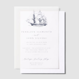 Invitations En Vélin Mariage d'illustration de navire nautique minimal