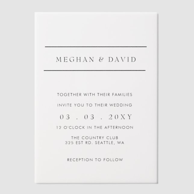 Invitations En Vélin Mariage élégant (Recto)