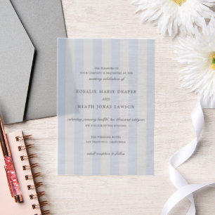 Invitations En Vélin Mariage élégant aux rayures bleues modernes