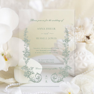Invitations En Vélin Mariage Élégant aux Roses Baroques de Sauge