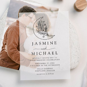 Invitations En Vélin Mariage Élégant Botanique Lune et Étoiles
