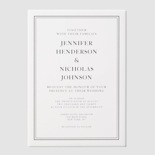 Invitations En Vélin Mariage Élégant Classique Noir Et Blanc (Recto)
